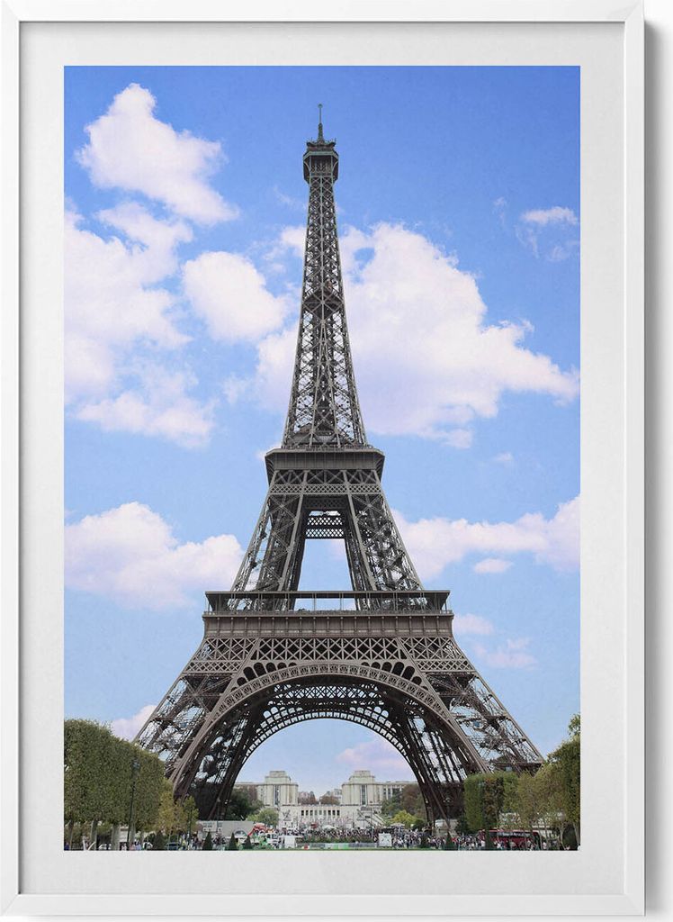 Eiffelturm in Paris Frankreich– Wandbild mit Rahmen – Gerahmtes Bild – Wanddekoration – 70x100 cm – Weiß Rahmen