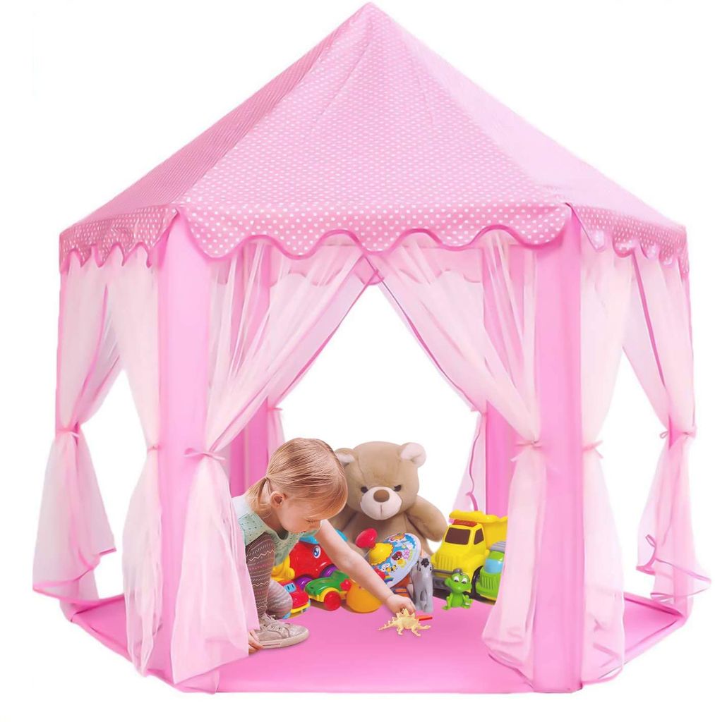Spielzelt Kinderzelt Princess Zelt Mädchen  Spielhaus Φ140cm Rosa Castle Zelte 