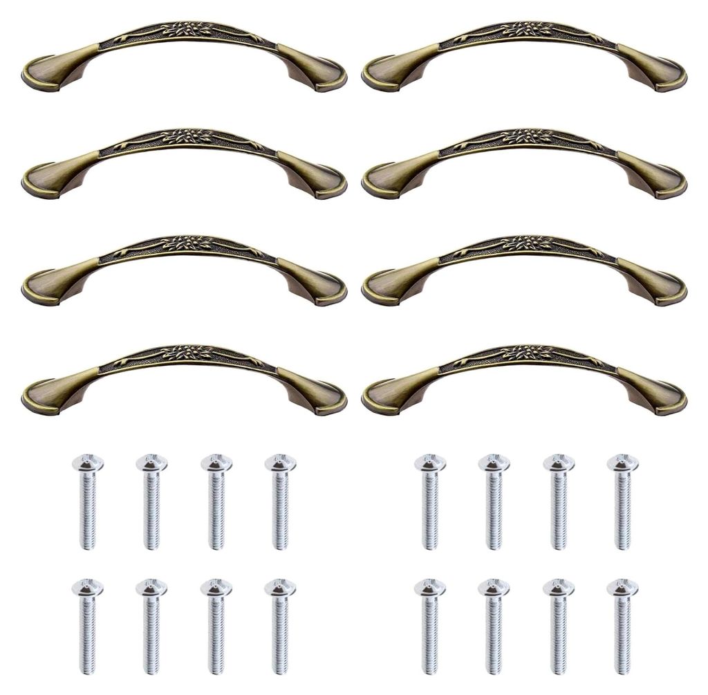 8 Stück Retro Schrankgriffe mit 16 Schrauben für Möbel 128mm Lochabstand Bronze