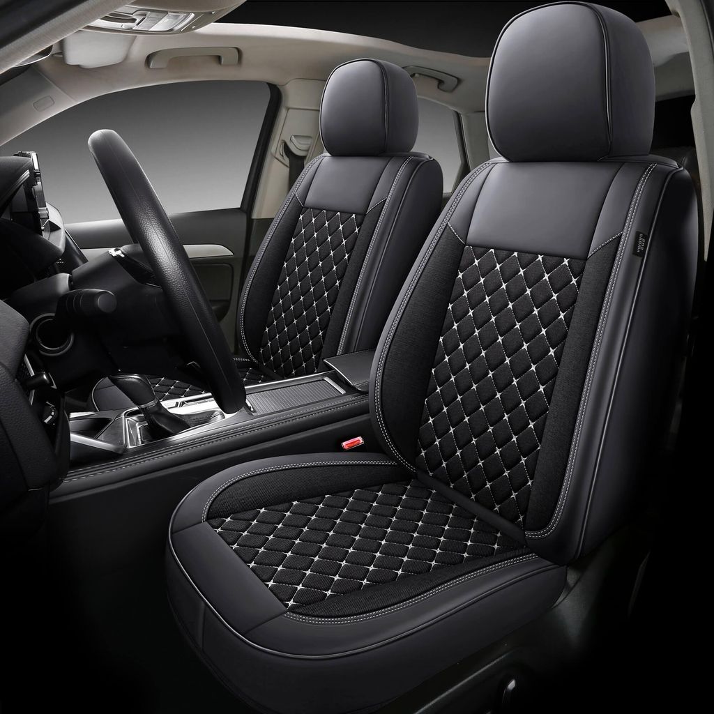 Autositzebezüge für Mercedes CLS C218 | Set mit 2 | Hochwertiges Kunstleder (Skai) | CLS900 Serie | Zwart met wiite stiknaden