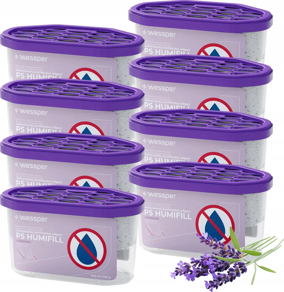 Wessper Assorbiumidità Lavanda 8 Pezzi - Deumidificatore per Bagno e Auto