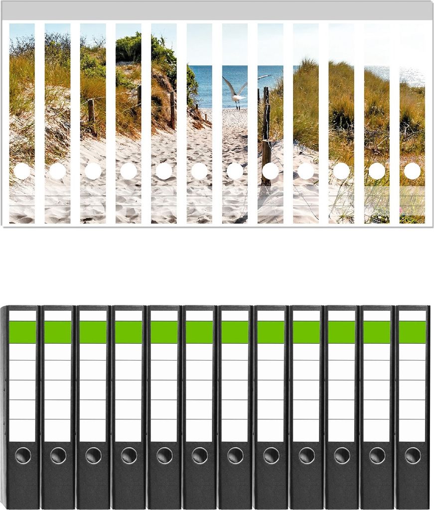 Wallario 12 Stück schmale Ordner inkl. Klebeetiketten mit Produktbild 