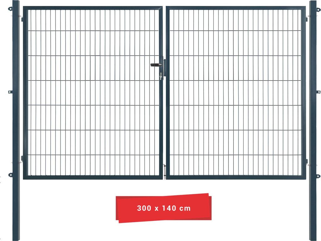 Arvotec Gartentor BxH 300x140 cm mit Schließzylinder und Zaunanschluss Anthrazit Gitterzauntor Stabmattentor Doppeltor Doppelstabmattentor Gartentür
