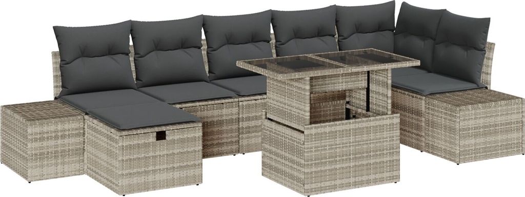 Möbel 8-Teiliges Garten Sofa Set mit Kissen Hellgrau Poly Rattan - Gartensofas 3359889