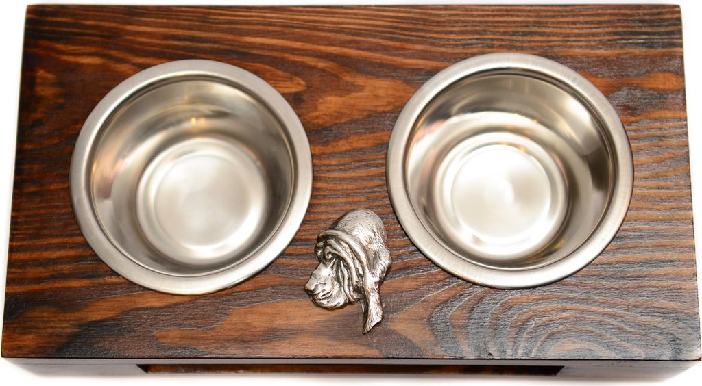 Bluthund, Bloodhound, Chien de St Hubert - Holzständer mit Näpfen für Hunde, Edelstahlnäpfe, Geschenk zur Adoption eines Hundes von der Marke A...