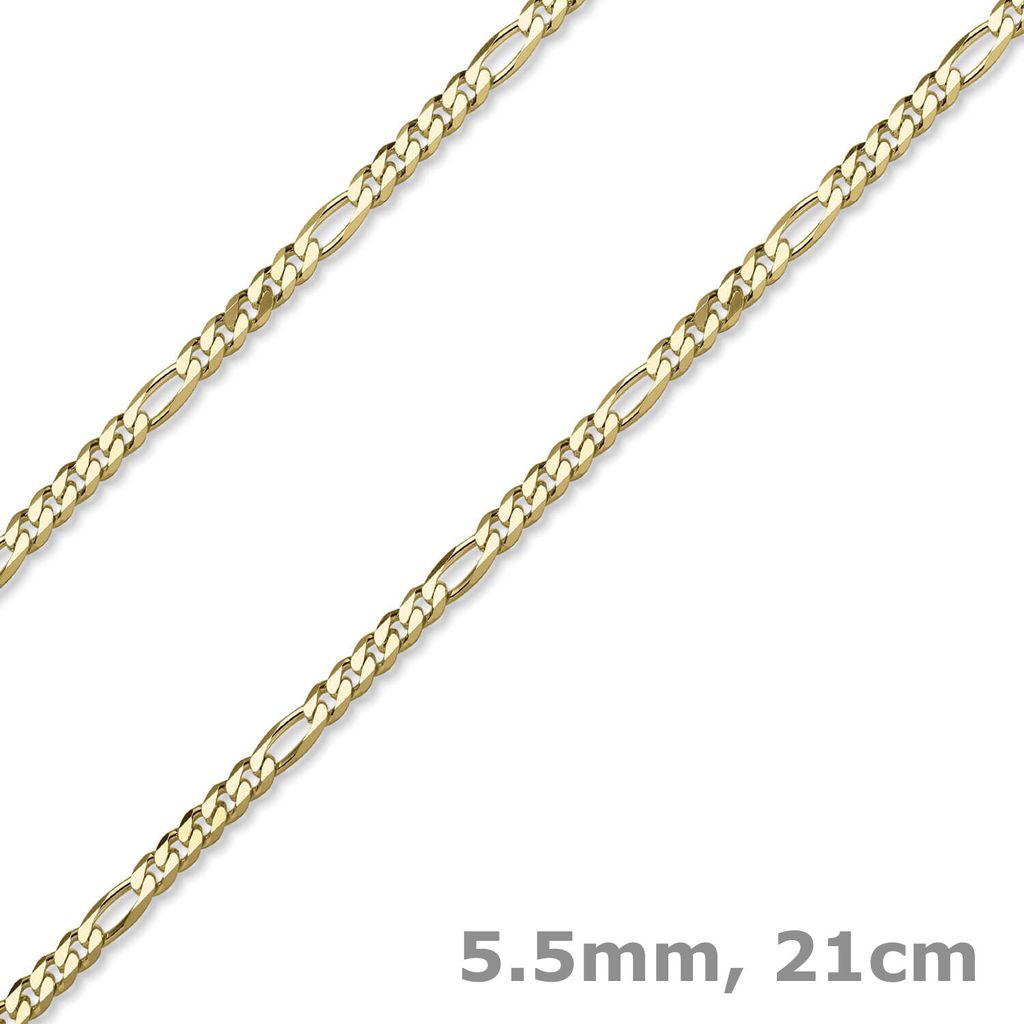 5,5mm Armband diamantierte Figaro-Kette aus 585 Gold Gelbgold Armschmuck, 21cm