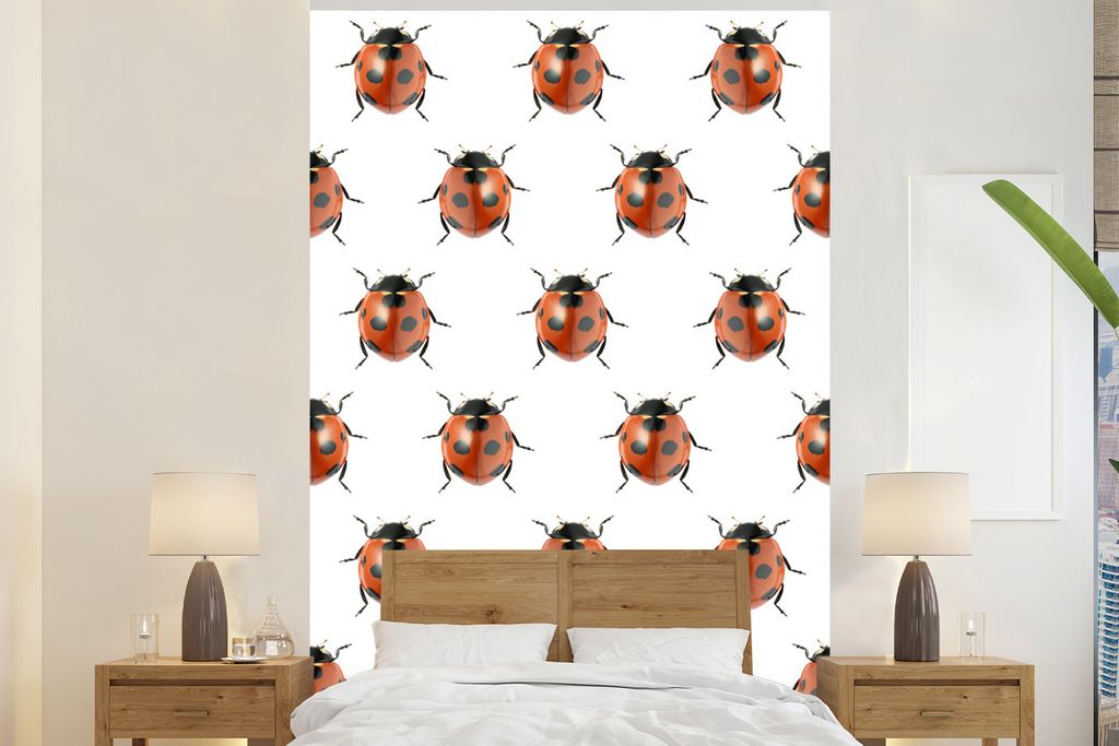 MuchoWow Fototapete für Wohnzimmer oder Schlafzimmer Wandtapete Vinyl Motivtapete Marienkäfer - Insekt - Muster - 225x350 cm - Schlafzimmer tapete