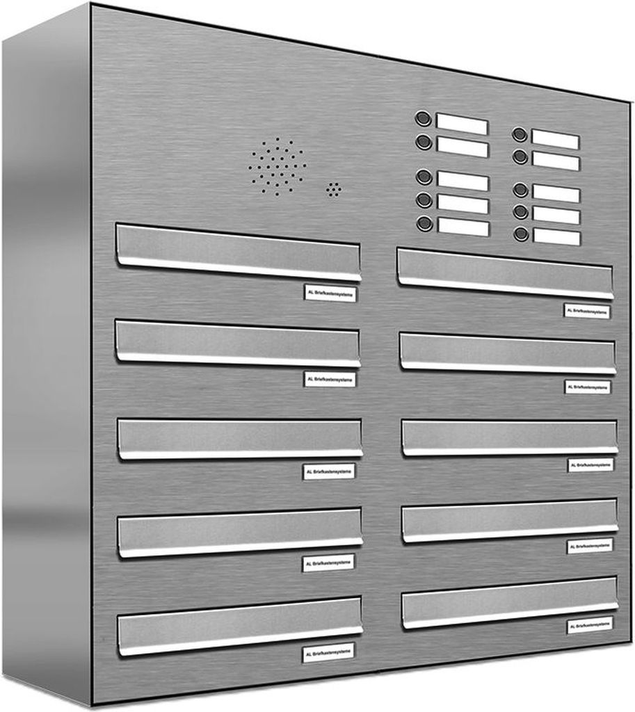 10er V2A Edelstahl Briefkastenanlage für Tür- Zaundurchwurf Klingel