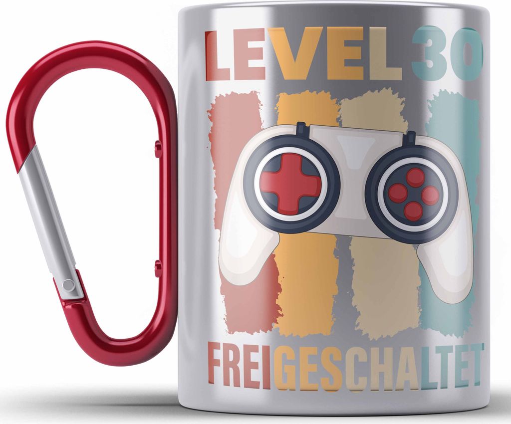 Trendation - 30. Geburtstag Edelstahl Tasse Karabiner Mann Geschenk 30er Geschenkidee 30 Mutter Vater Männer Lustig Geschenke Gamer (Rot)