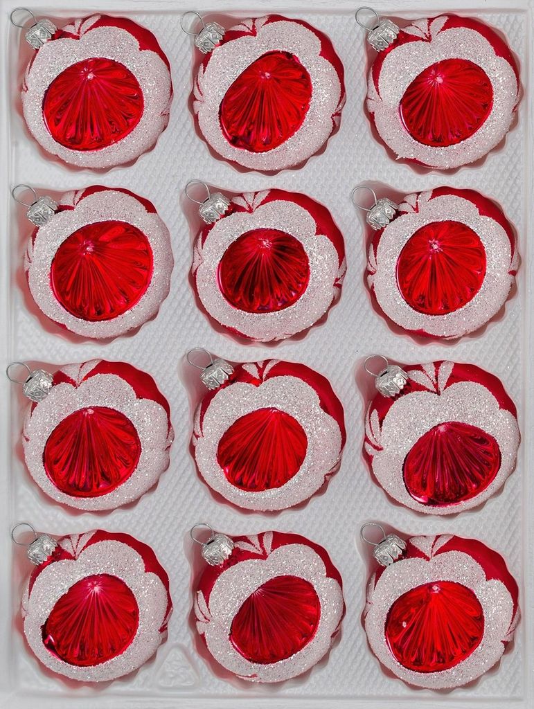 12 tlg. Glas-Weihnachtskugeln Set in Hochglanz Vintage Rot Produktbild 