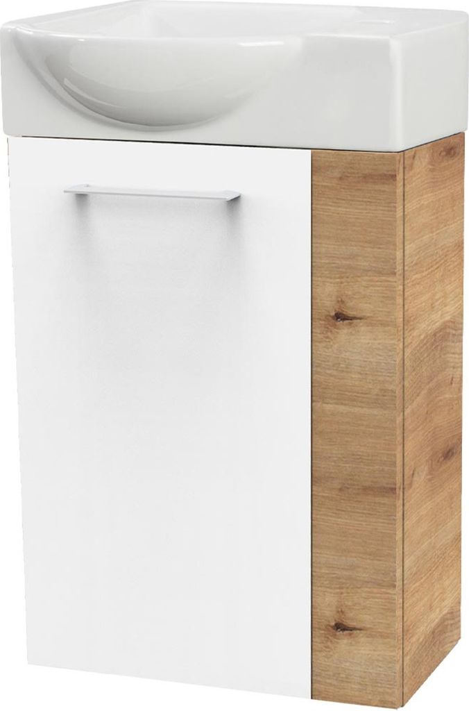Fackelmann SBC MILANO Gäste WC Set 2-teilig 45 cm, Braun hell/Weiß, links, Keramik Hahnloch rechts