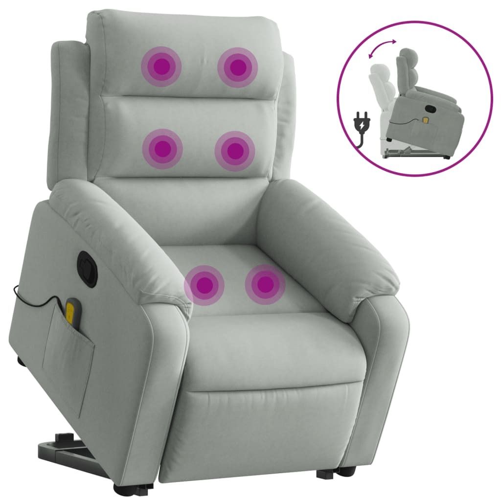 "SALE 2026"Massagesessel - TV-Sessel - Einzelsofa elegantes Design - mit Aufstehhilfe Hellgrau Samt - 75x92,5x100cm - Couchsessel DEMöbel285978