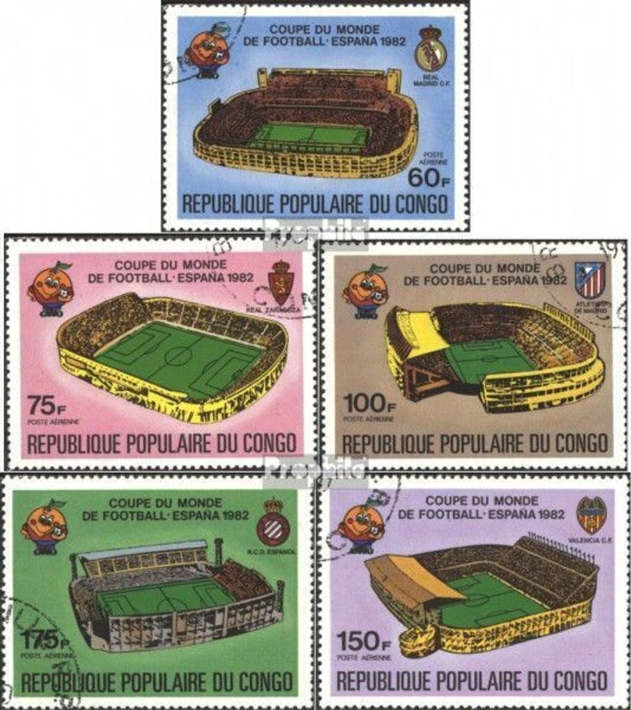 Briefmarken Kongo (Brazzaville) 1980 Mi 736-740 (kompl.Ausg.) gestempelt Fußball-WM 82, Spanien