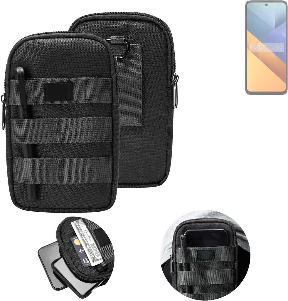 K-S-Trade Holster Gürtel Tasche kompatibel mit POCO M6 4G Handy Tasche Schutz Hülle dunkel-grau viele Fächer, 1x