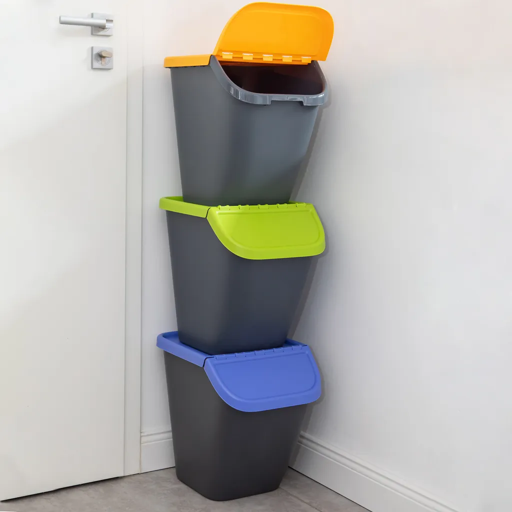 Solution Tri Sélectif Sans Odeur : Set de 3 Poubelles 23L Anthracite - 6