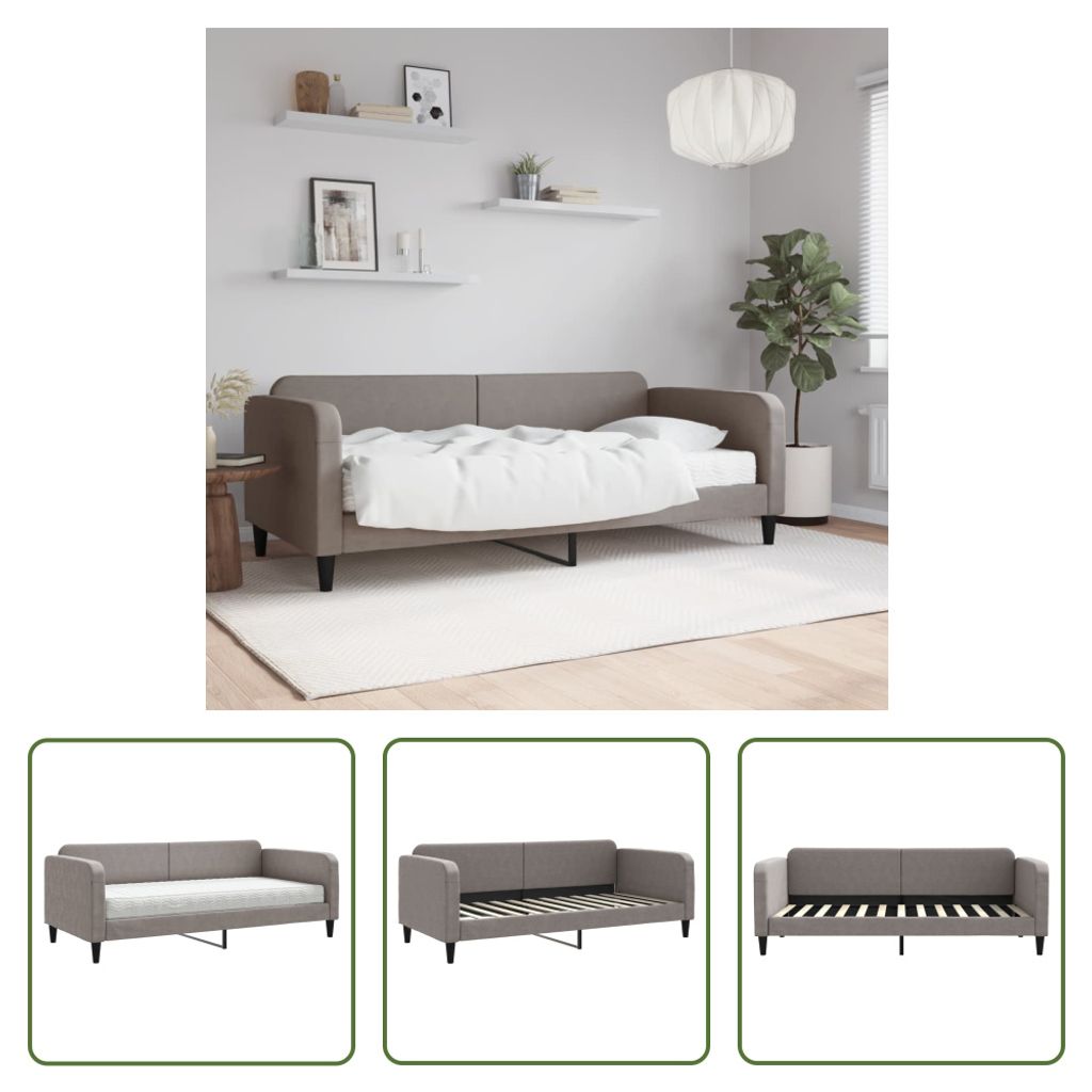 The Living Store Tagesbett mit Matratze Taupe 90x200 cm Stoff