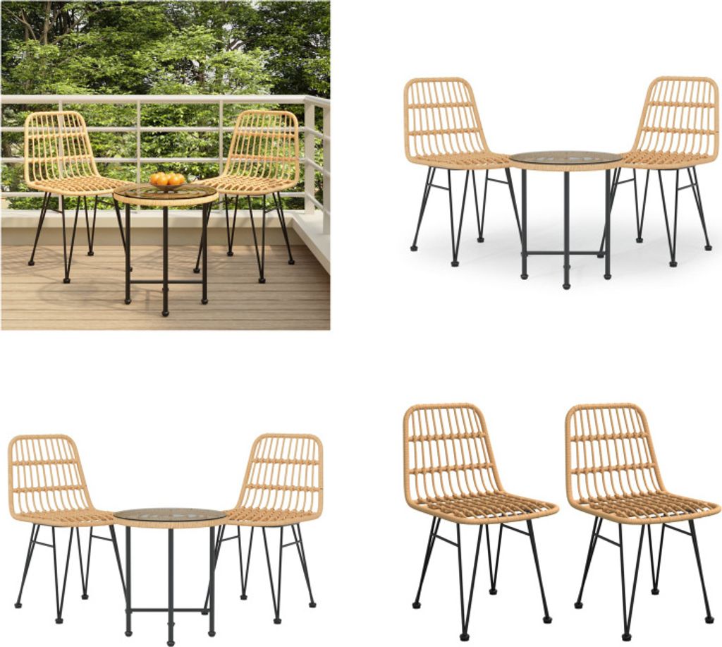 vidaXL 3 tlg. Garten Essgruppe Poly Rattan - Garten Essgruppe - Garten Essgruppe - Essgruppe Terrasse - Outdoor Essgruppe