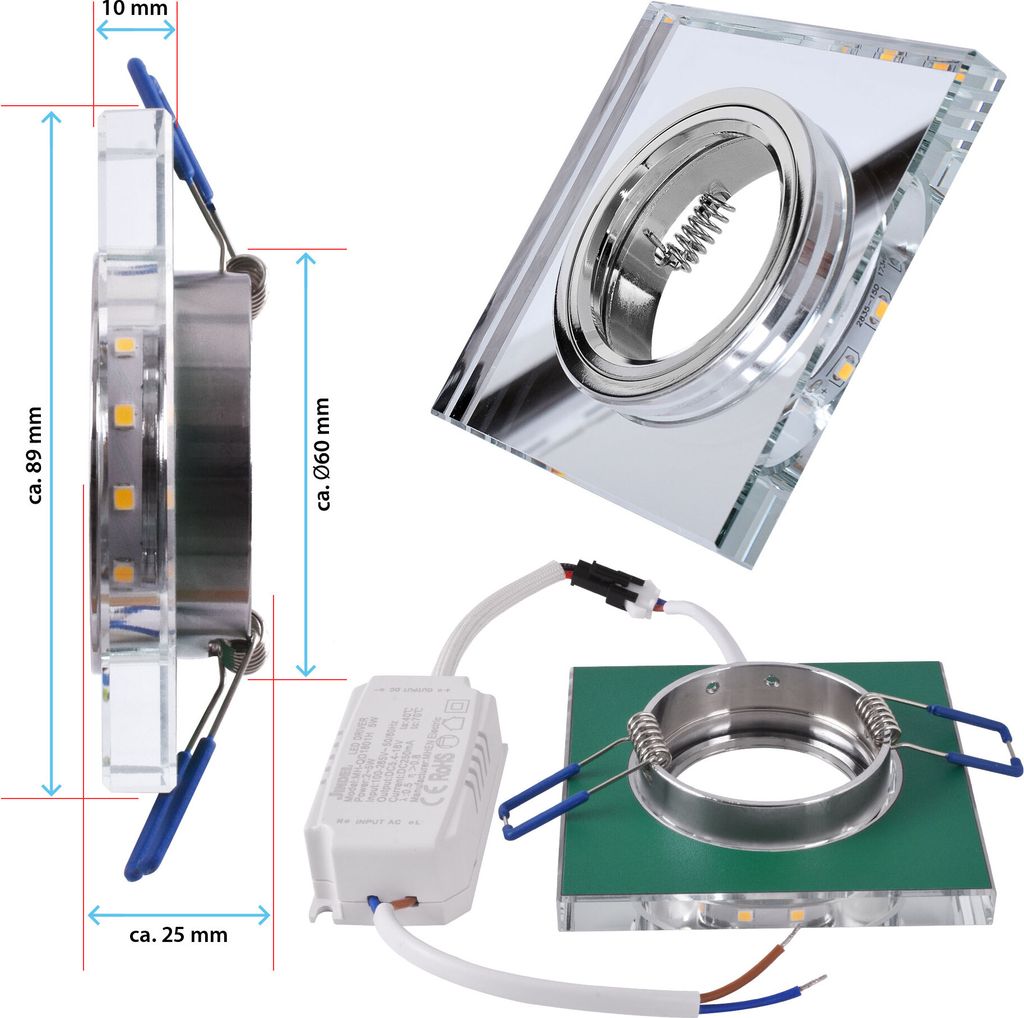 10x MAXKOMFORT Glas Einbaustrahler mit LED Dekoring IP20 Produktbild 4