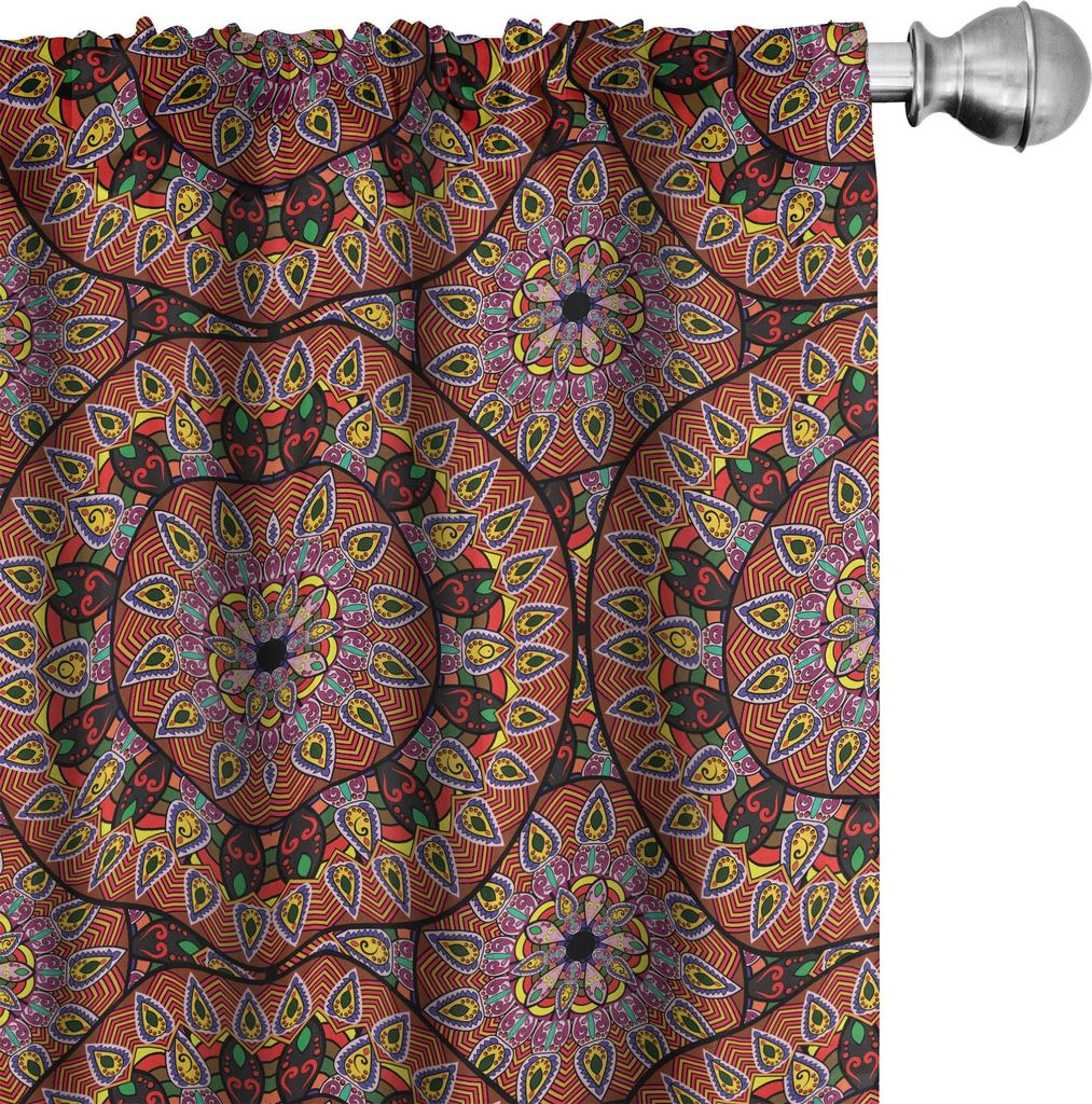 ABAKUHAUS Bohemien Vorhänge, Gardinen, Bunte runde Figuren mit floralen Details Ethnische traditionelle peruanische Motive, 2 Stück 75 x 175 cm, ...