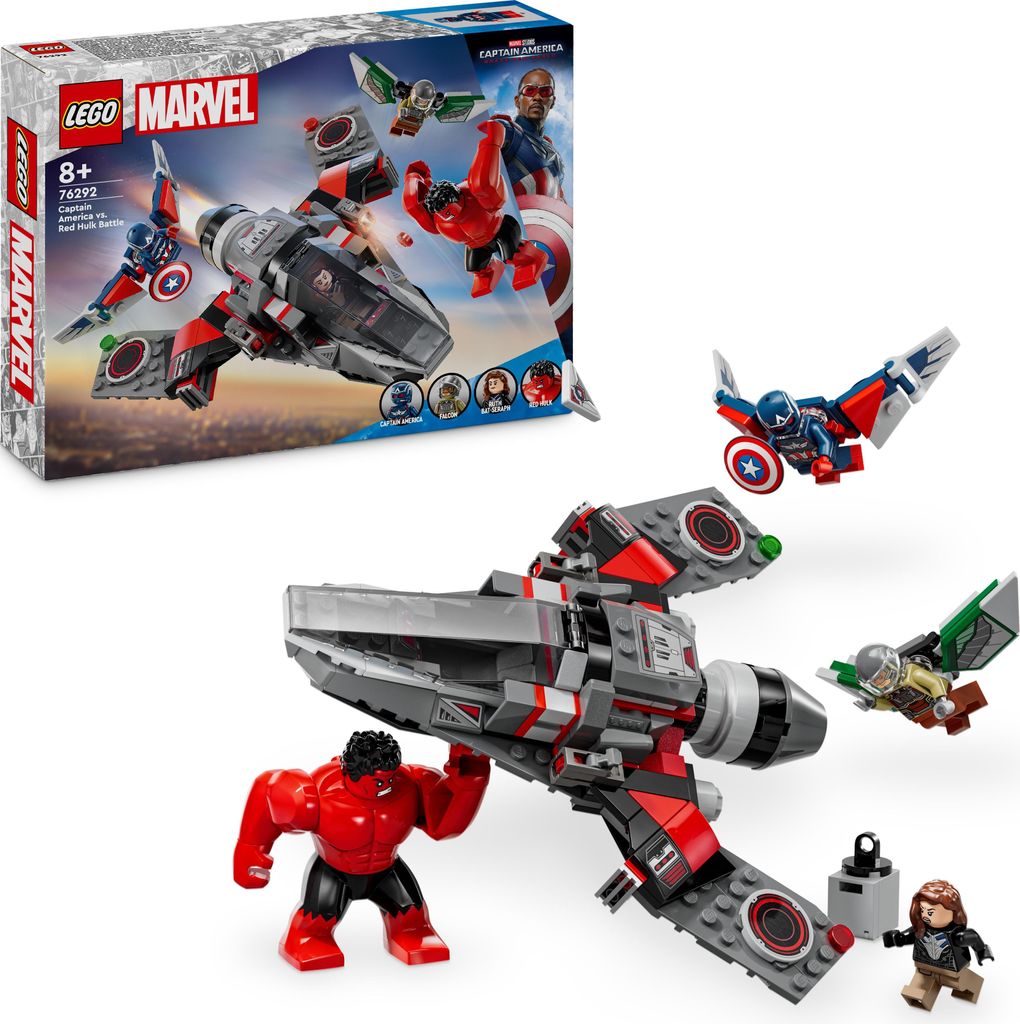 LEGO Marvel Showdown zwischen Captain America und Red Hulk, Geschenk für Kinder, Set mit baubarem Jet, Superhelden Spielzeug für Jungen und Mädc...