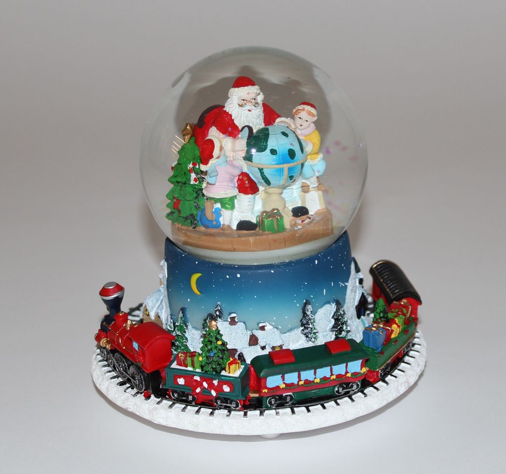 Große Spieluhr Schneekugel Ø 11 cm Weihnachtsmann Spieldose Weihnachten 