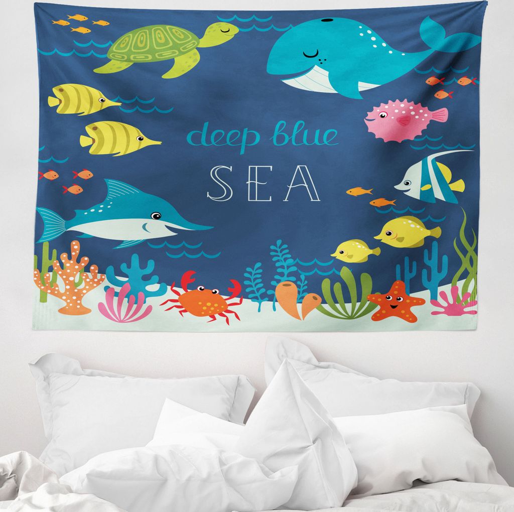 ABAKUHAUS Unterwasser Wandteppich, Algaes Korallenriffe aus Weiches Mikrofaser Stoff Waschbar ohne Verblassen Digitaldruck, 150 x 110 cm, Mehrfarbig