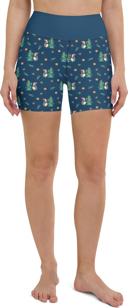 Mr. & Mrs. Panda Yoga Shorts Pinguin Weihnachtsbaum Größe L - Blau - Geschenk, Advent, Damen, Sportbekleidung, Winter, Weihnachten, Yogabekleidun...
