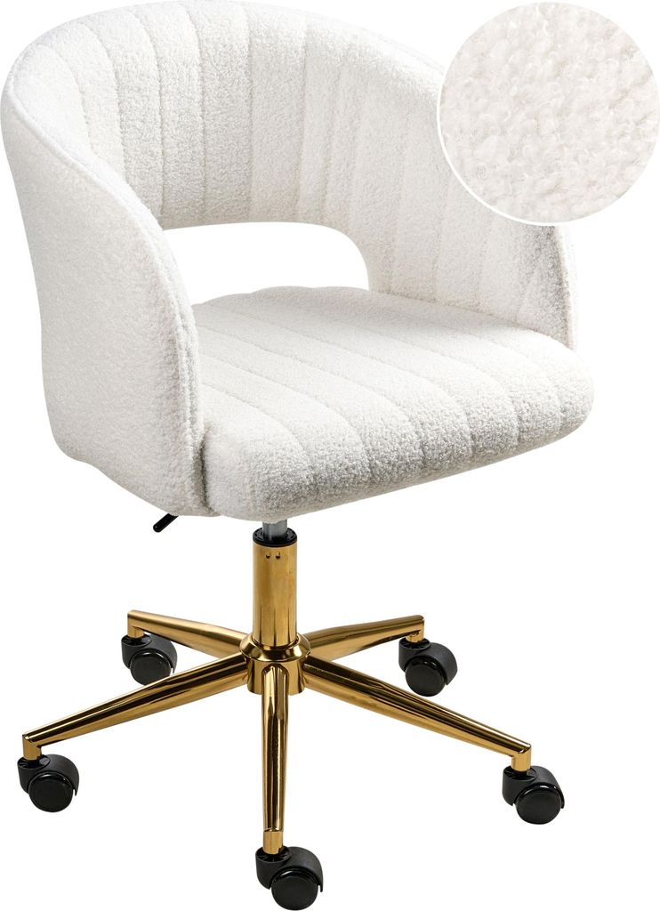 BELIANI Bürostuhl Cremeweiß Bouclé mit Armlehnen Höhenverstellbar Rollbar Drehbar Home-Office Büro Arbeitszimmer Ausstattung Sitzmöbel Arbeit...