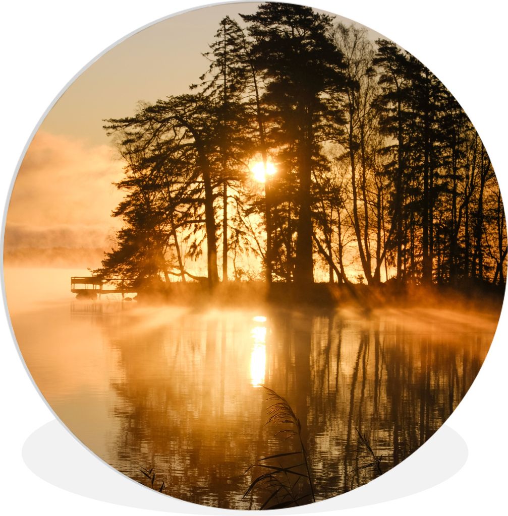MuchoWow Rundes Wandbild - Runde Bilder Herbst - Sonne - Wasser Ø 30 cm Kreis Wanddekoration Kunststoff - Wandkreis - Wandschmuck - Schlafzimmer...