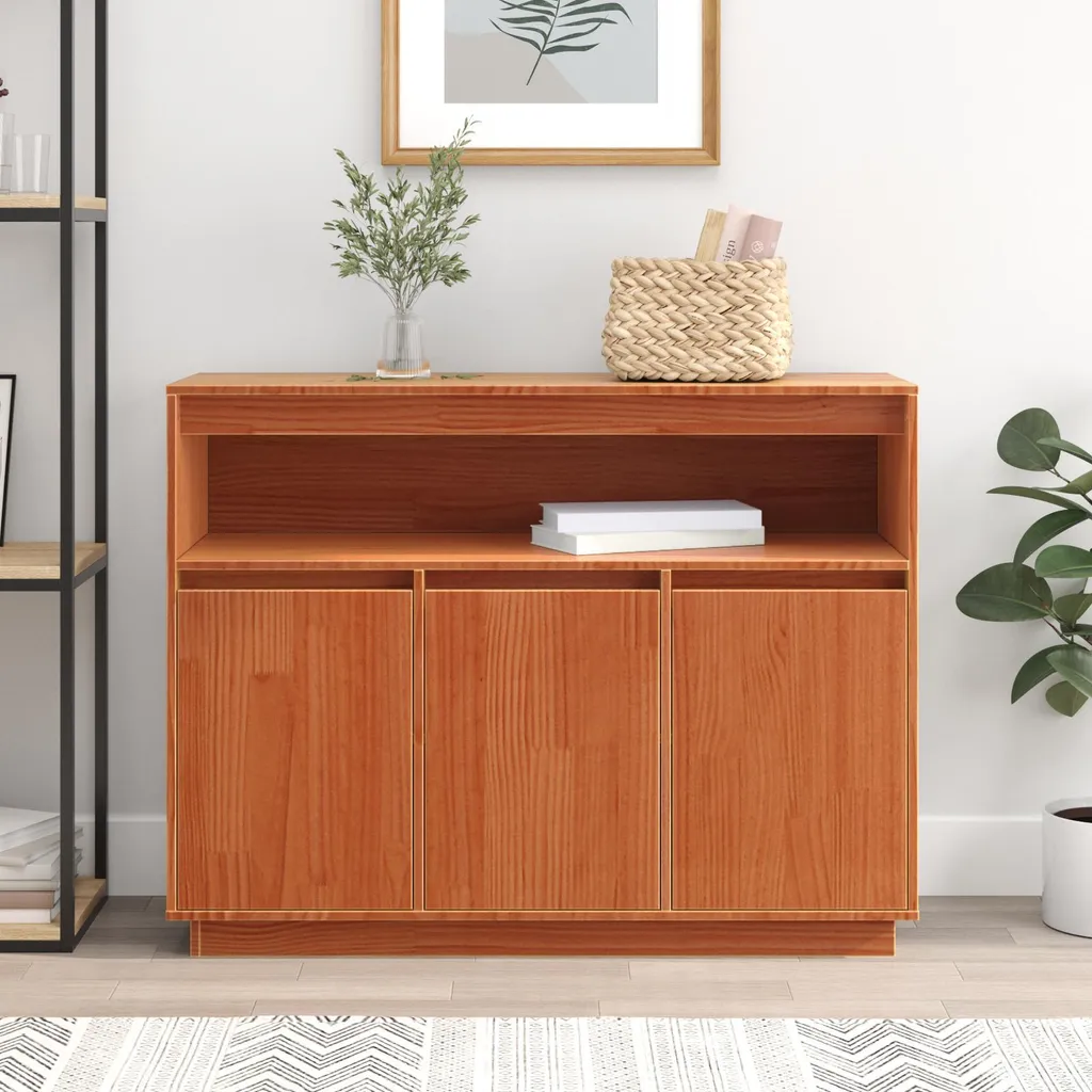 Bahut de Rangement en Bois Brun Cire 104cm - Buffet Bas Tradition