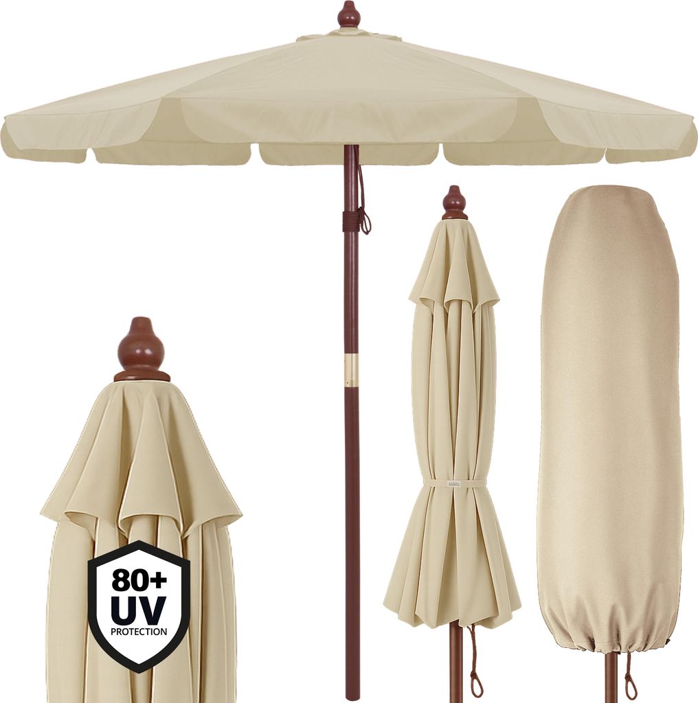 Kingsleeve Parasol de jardin en bois Ø330cm Beige Image du produit 