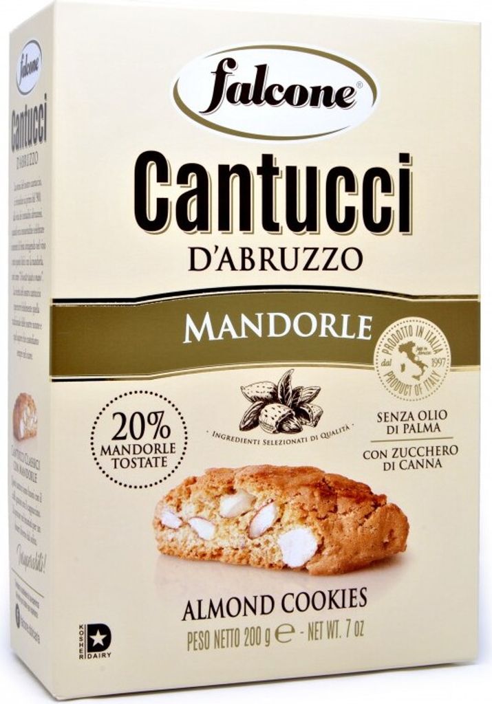 A box of Falcone Cantucci D'Abruzzo Mandorle almond cookies.