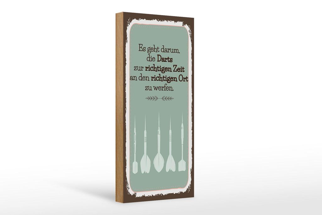 Holzschild Darts zur richtigen Zeit werfen, 27 x 10 cm, Produktbild 