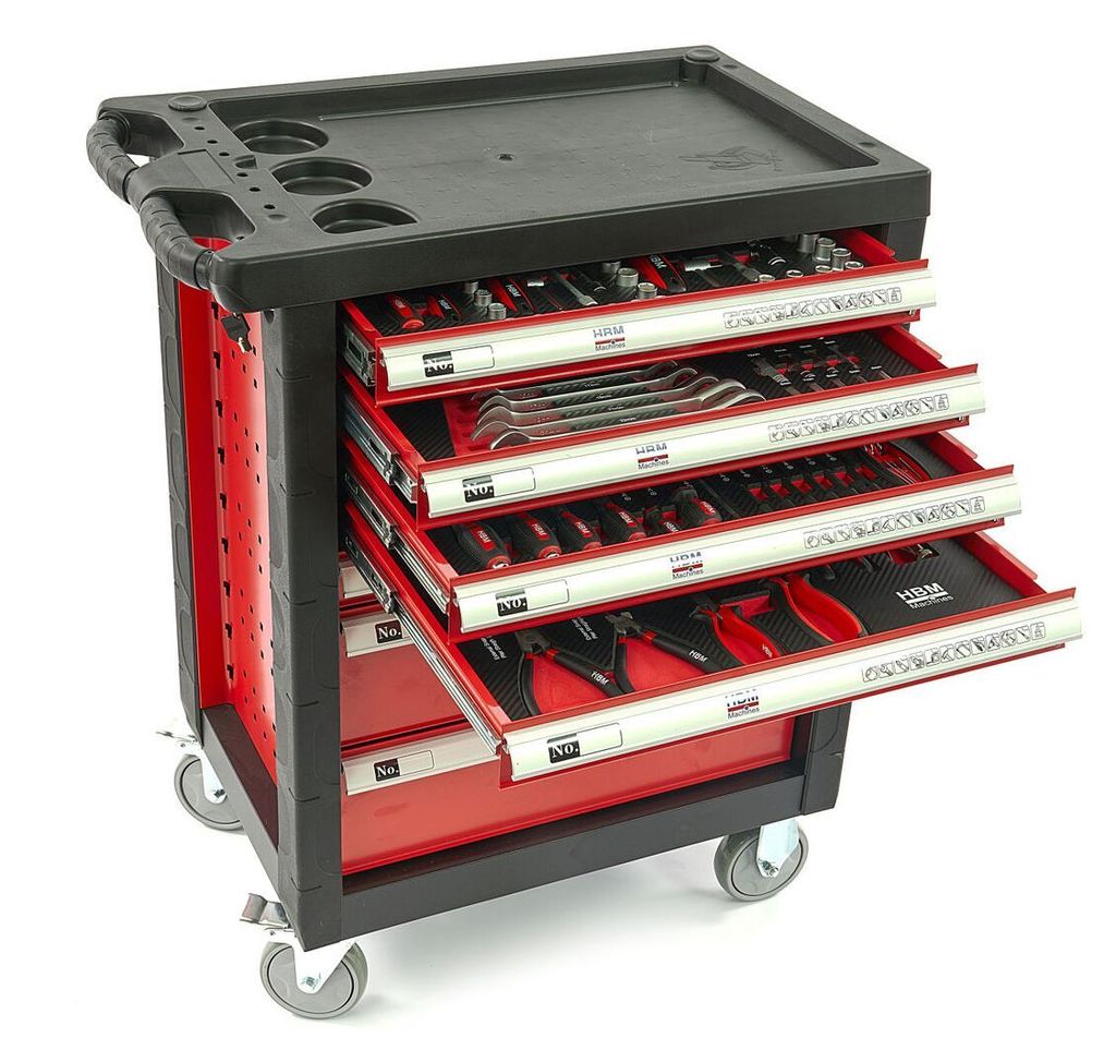 Befüllt Werkzeugwagen 154 Zoll Werkzeuge 7 Schubladen Werkstattwagen Werkstatt - rot
