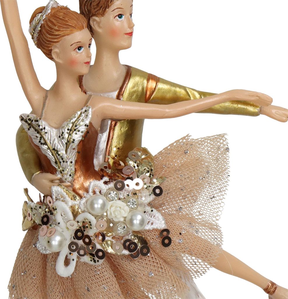 Christbaumschmuck Keramik 14cm Ballettpaar mit Glitzer Figur Beige