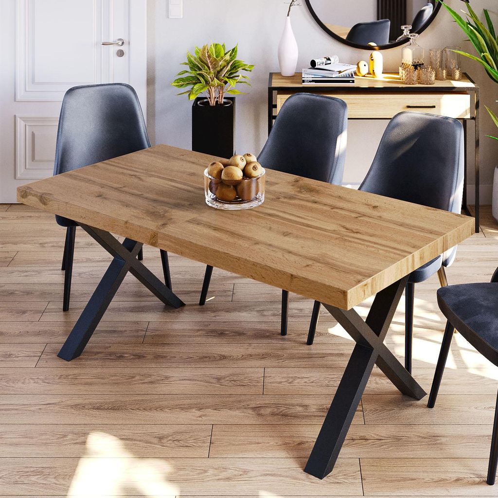 Furneo | Klapptisch - Esstisch - 140x80 cm - Eiche Wotan - Metallbeine - Stabil und Stilvoll - für Küche und Esszimmer - ausziehbar auf 240 cm - ...