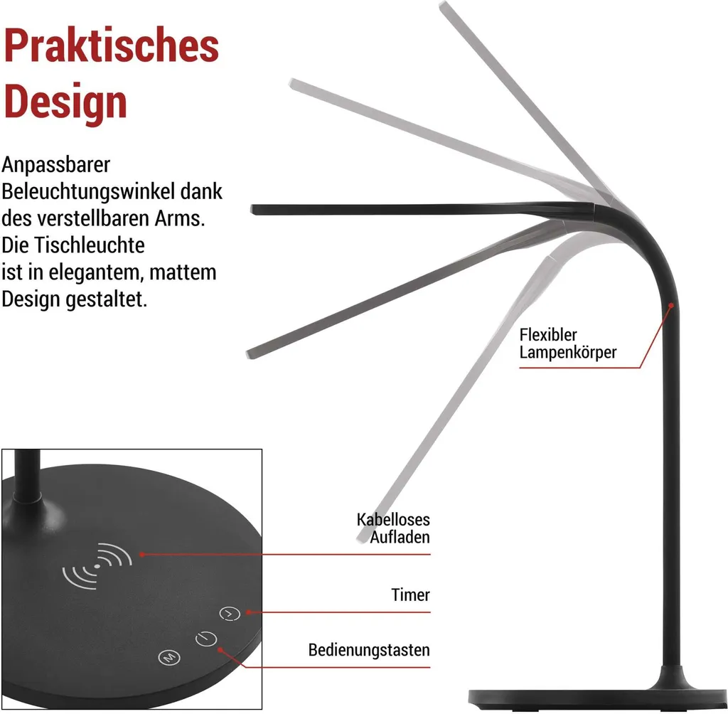 Lampada LED EMOS OSCAR 5.5W Nera | Ricarica Wireless e CRI 90+ | EMOS Z7637B - 5