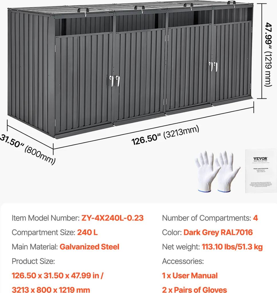 Cache-poubelle Anti-Odeur et Verrouillable pour 4 Bacs de Tri 200L - 7