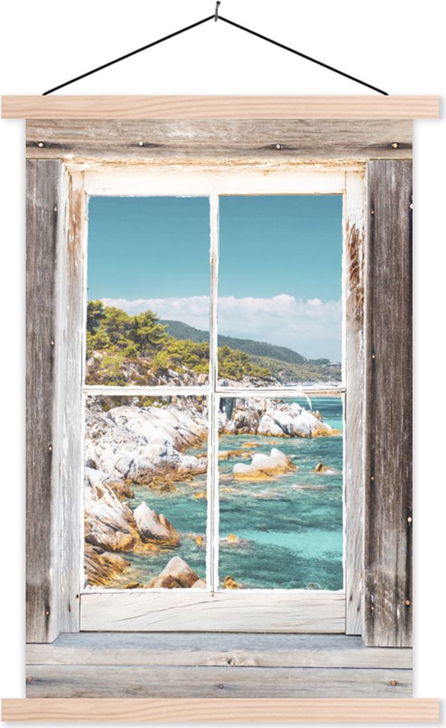 MuchoWow Textilposter Durchsichtig - Meer - Holz 40x60 cm mit holzfarbenen Rahmen - Poster