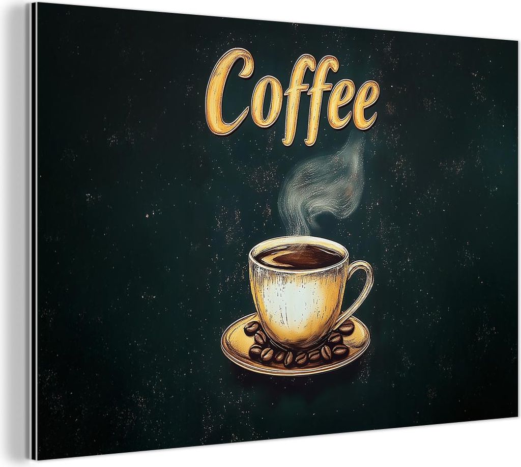 MuchoWow Wanddekoration Metall Metallbild Wandkunst 120x80 cm Kaffee - Schale - Kaffeebohnen - Retro MuchoWow Aluminium Gemälde - Alu Bild