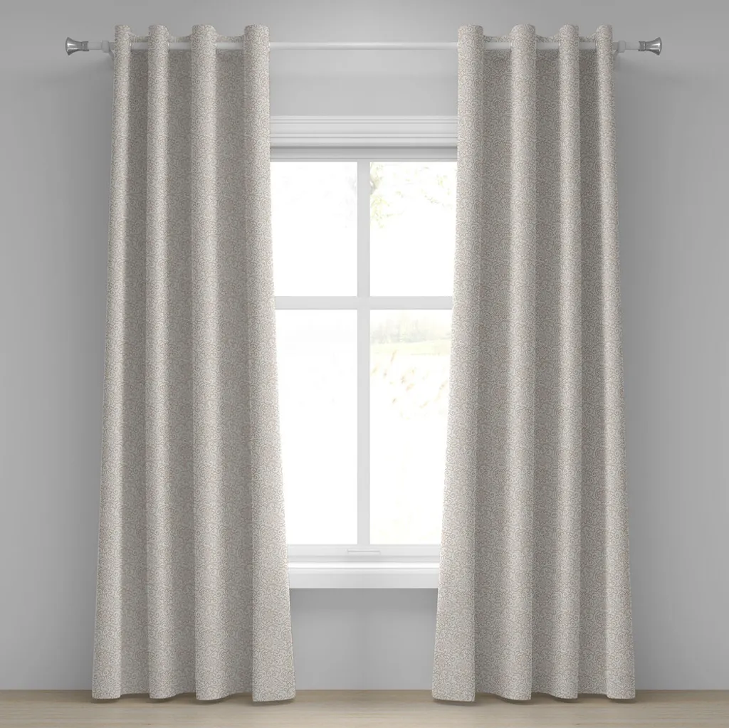Set 2 Tende ABAKUHAUS Beige con Fiori e Foglie - Lavabili 280x175 - 1