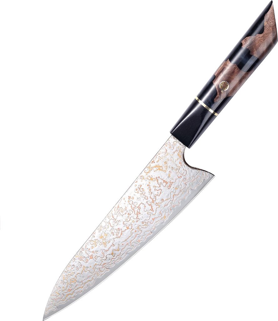 Paudin TI1 Professional Chef's Knife 20 cm - Küchenmesser - echter Damaszenerstahl mit Kupfer - dekorativer Griff aus Holz und Epoxy