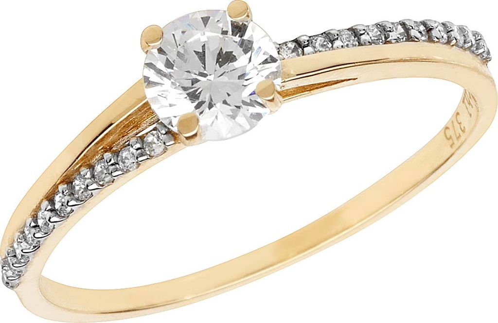 Wunderschöner 9 Karat (375) Gold Damen - Ring mit Zirkonia, 58 (18.5); TRS11259RSQ