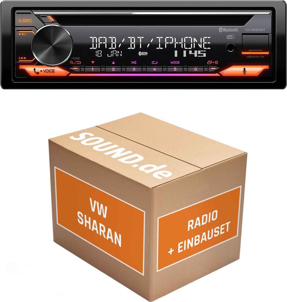 Autoradio Einbaupaket JVC KD-DB922BT passend für VW Sharan II + LFB + Rückfahrkamera Linien beweglich| Bluetooth Telefonieren Audiostreaming