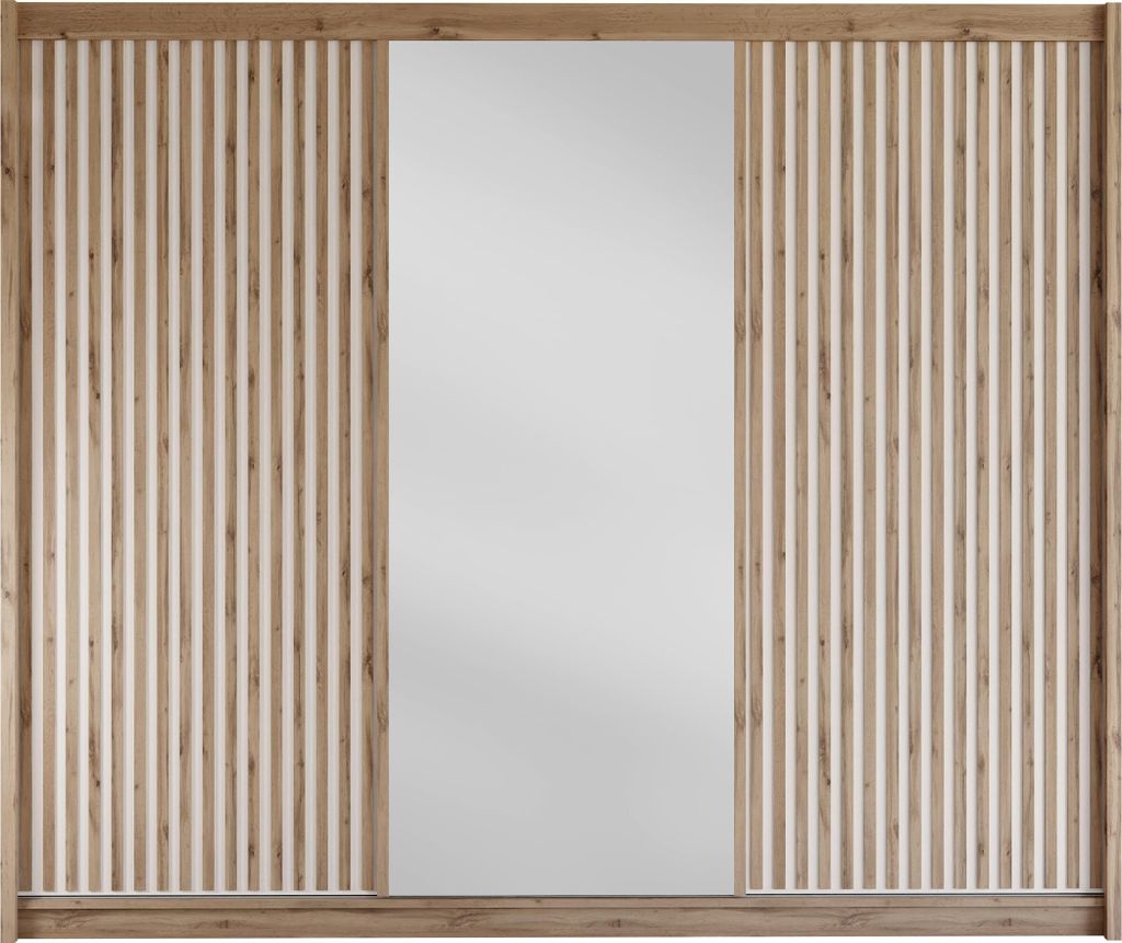MIRJAN24 Kleiderschrank London 250 L, Schlafzimmer, Schiebetüren, mit Kleiderstange, Modern, Garderobenschrank (Farbe: Wotan Eiche / Wotan Eiche +...