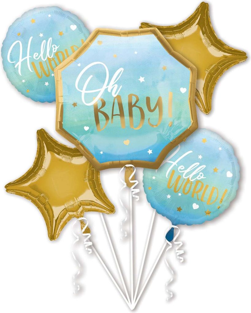 Amscan 3973201 - Folienballon Set Baby Boy, 5 Ballons, Jungen, Heliumballon, Geburt, Babyparty