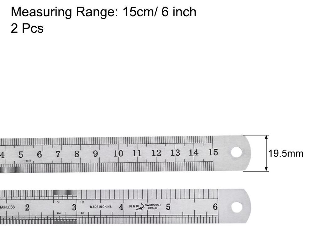 12STK Lineal gerade 15cm 6 Zoll Meric Edelstahl Messwerkzeug mit Loch