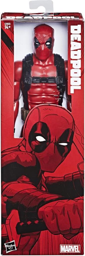 The image shows the packaging of a Deadpool Titan Hero 12-inch action figure. The packaging features a large illustration of Deadpool and the product title.