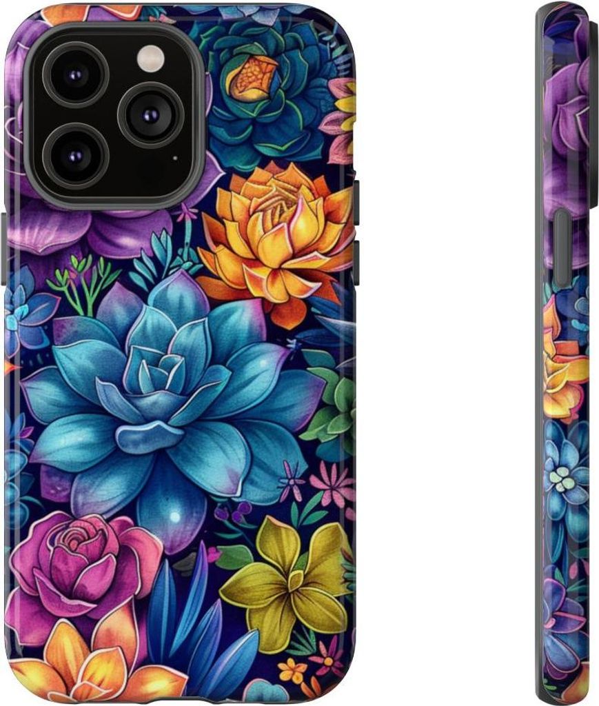 Buntes Sukkulenten- und Blumenmuster – Hülle Kompatibel mit iPhone 14 Pro Max