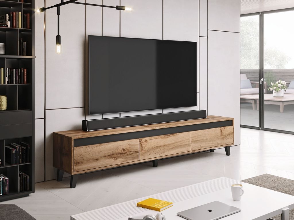 TV - Lowboard Fernsehschrank NORD 185cm eiche wotan / anthrazit 3 Schubladen